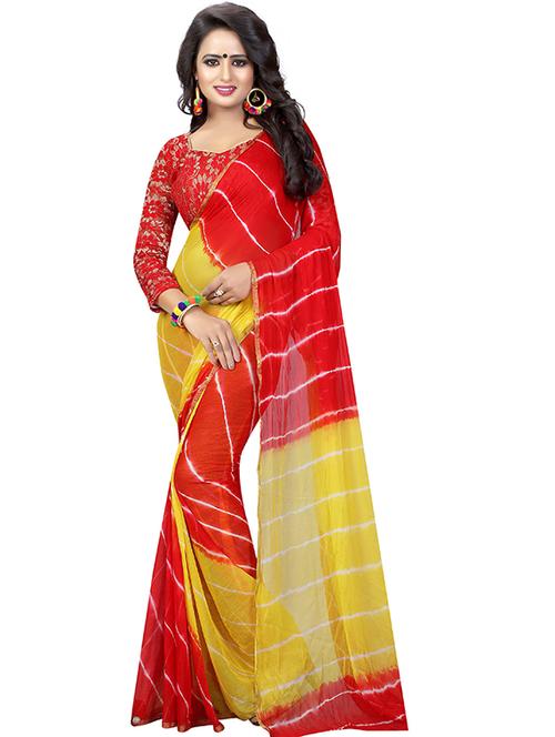 orange self design saree with blouse - 19345696 - Standard Image - 0
