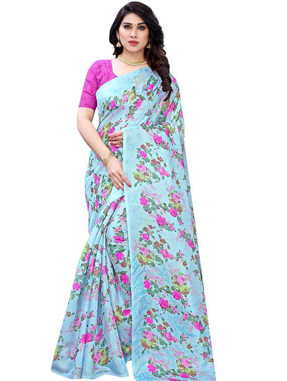 blue printed saree with blouse - 19345722 -  Zoom Image - 0