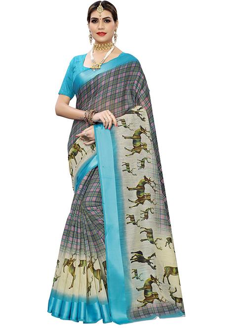 grey printed saree with blouse - 19345727 -  Standard Image - 0