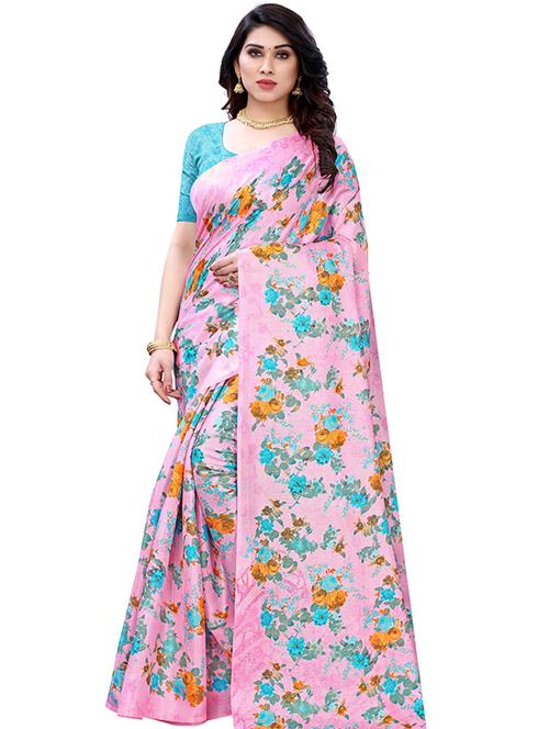 blue printed saree with blouse - 19345732 - Standard Image - 0