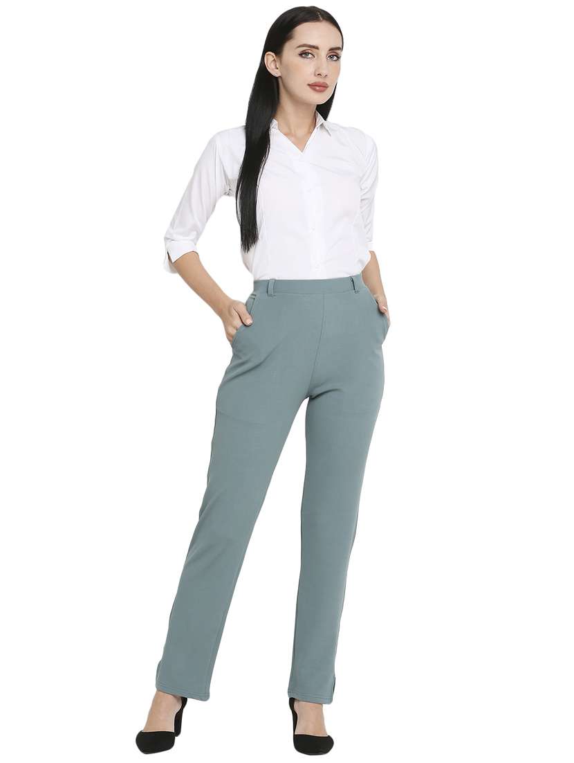 green solid peg trouser - 19349321 -  Standard Image - 3