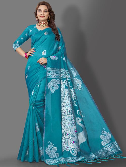 contrast border woven saree with blouse - 19349324 -  Standard Image - 0