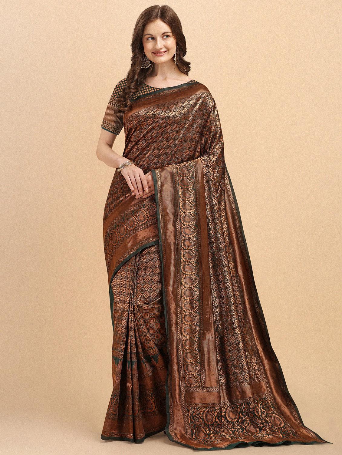contrast border woven saree with blouse - 19349325 -  Zoom Image - 0