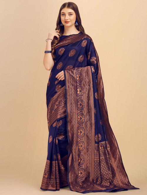 contrast border woven saree with blouse - 19349332 -  Standard Image - 0