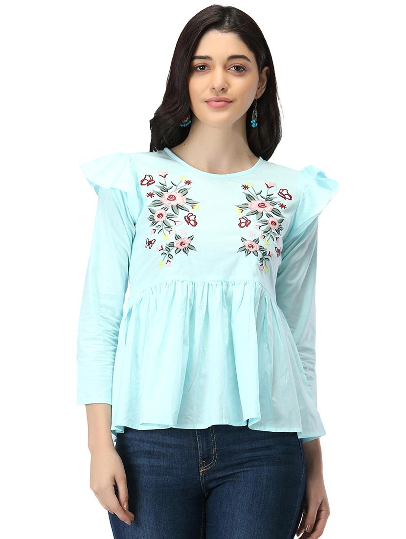 blue cotton regular top - 19349377 - Zoom Image - 0