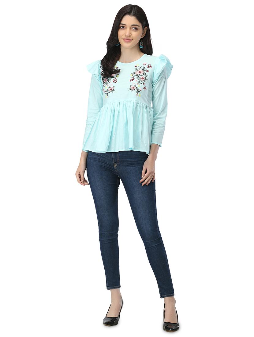blue cotton regular top - 19349377 - Standard Image - 3