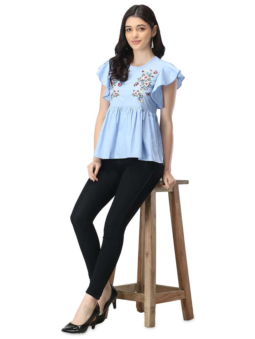 blue cotton peplum top - 19349386 -  Standard Image - 3