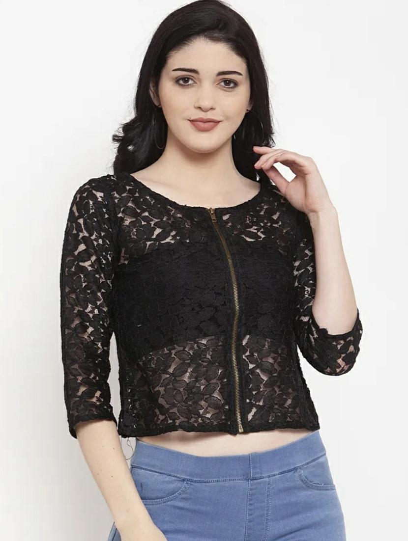 black net crop top - 19349396 -  Zoom Image - 0