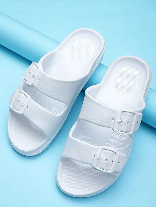 white rubber slip on flip flops - 19349431 - Standard Image - 0