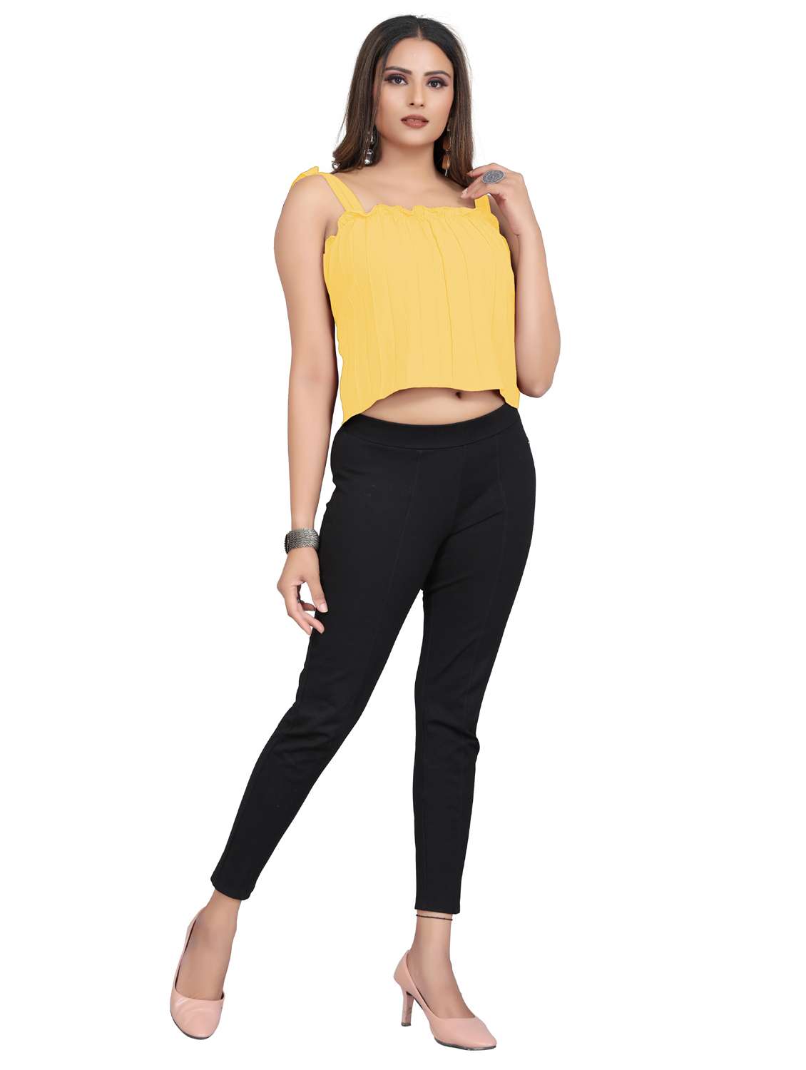 yellow crepe crop top - 19349980 -  Standard Image - 3