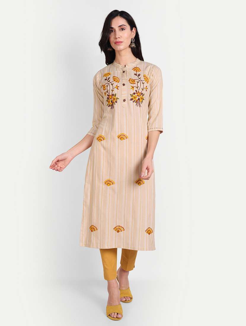 beige cotton straight kurta