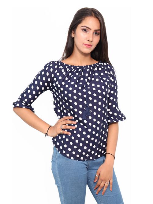 women's blouson round neck top - 19350511 - Standard Image - 0