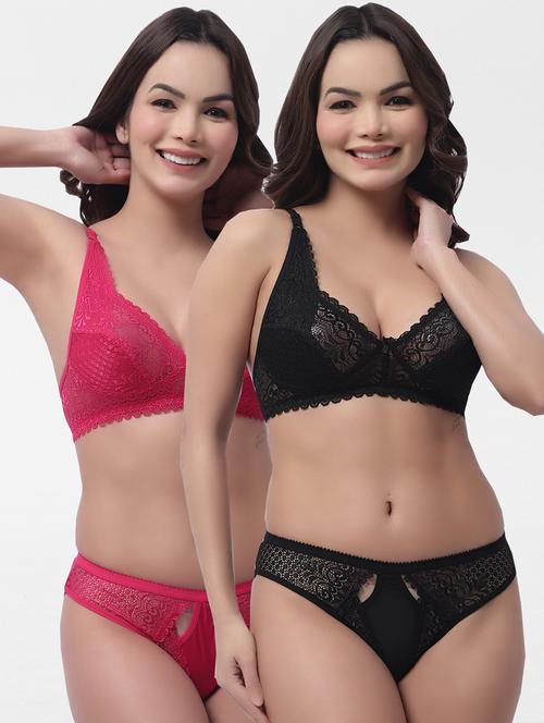 set of 2 lace detailed bras and panty set - 19351299 - Standard Image - 0