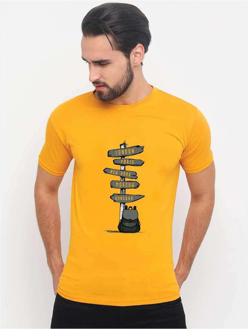 men front print short sleeves t-shirt