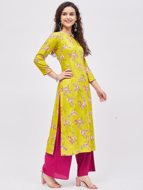 green printed kurta palazzo set - 19355466 -  Standard Image - 0
