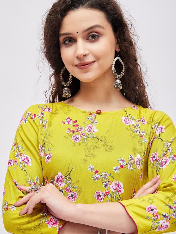 green printed kurta palazzo set - 19355466 - Standard Image - 3