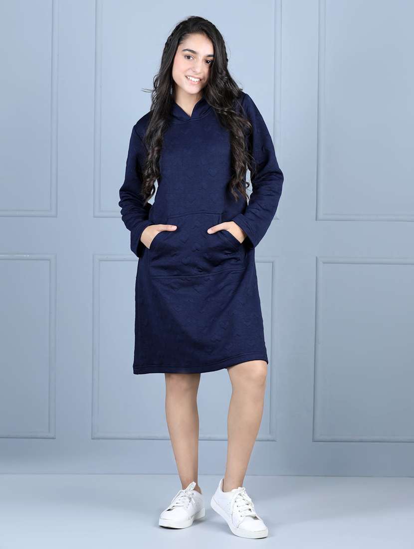 girls hooded long sleeves frock - 19370743 -  Zoom Image - 0