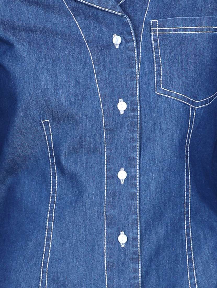 girls lapel neck roll up sleeves frock - 19370752 -  Standard Image - 3