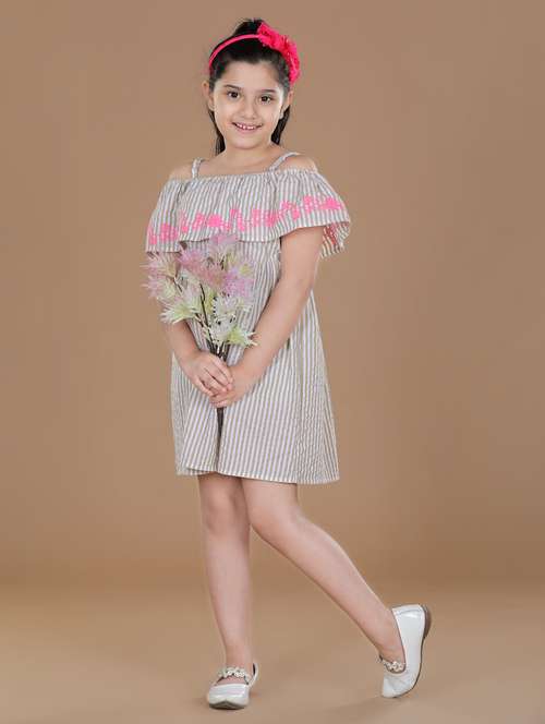 beige striped cotton frock - 19370791 -  Standard Image - 0