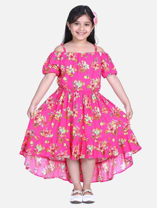 girls shoulder strap cold shoulder frock - 19370817 - Standard Image - 0
