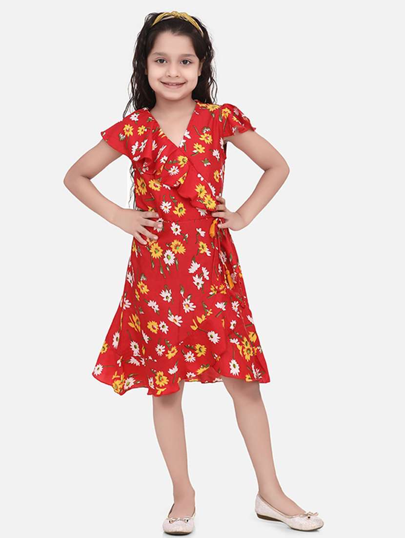 girls v neck short sleeves frock