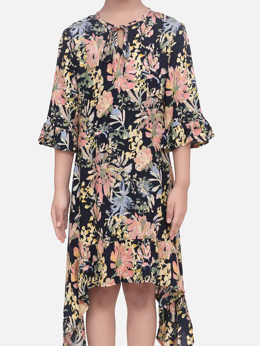 girls round neck three quarter sleeves frock - 19370836 - Standard Image - 3