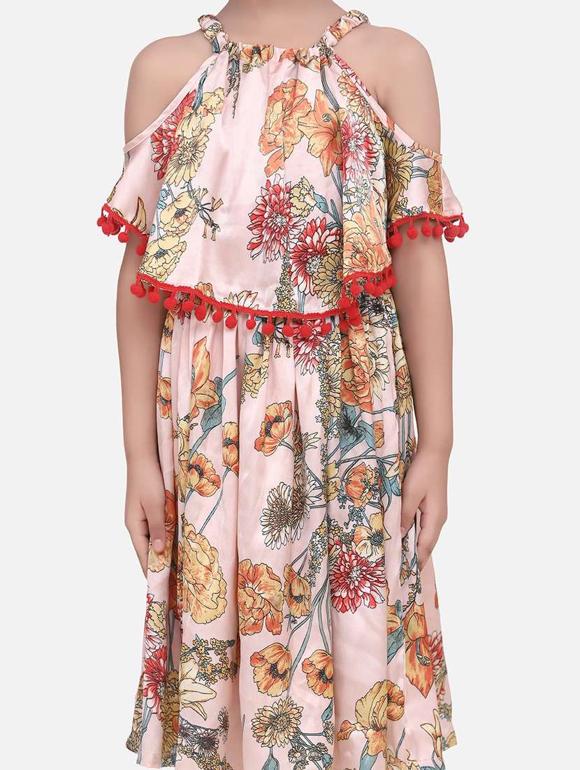 girls halter neck cold shoulder frock - 19370838 -  Standard Image - 3