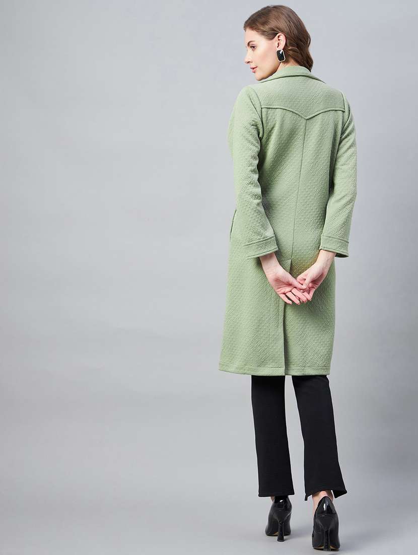 green lapel neck solid regular coat - 19371148 -  Standard Image - 3
