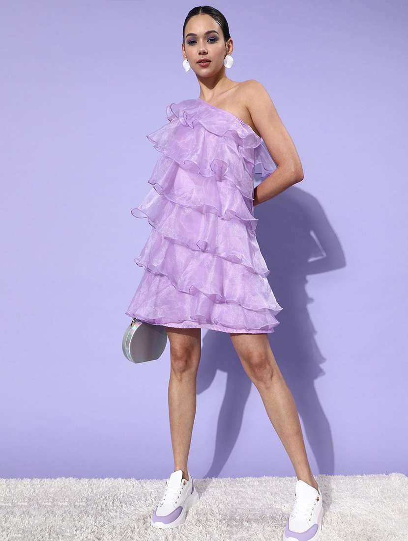 purple polyester ruffled dress - 19371221 - Standard Image - 3