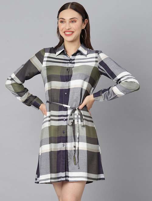 women checkered long sleeve shirt dress - 19371244 - Standard Image - 0
