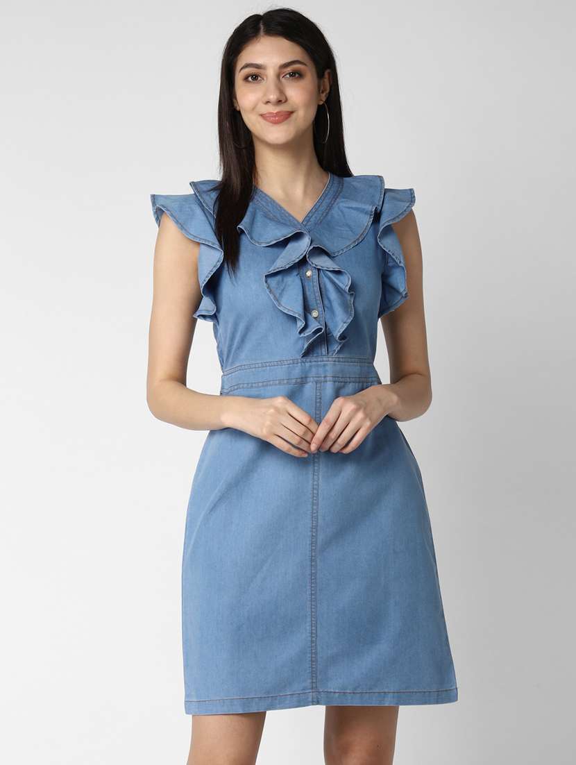blue denim aline dress - 19371320 - Standard Image - 3