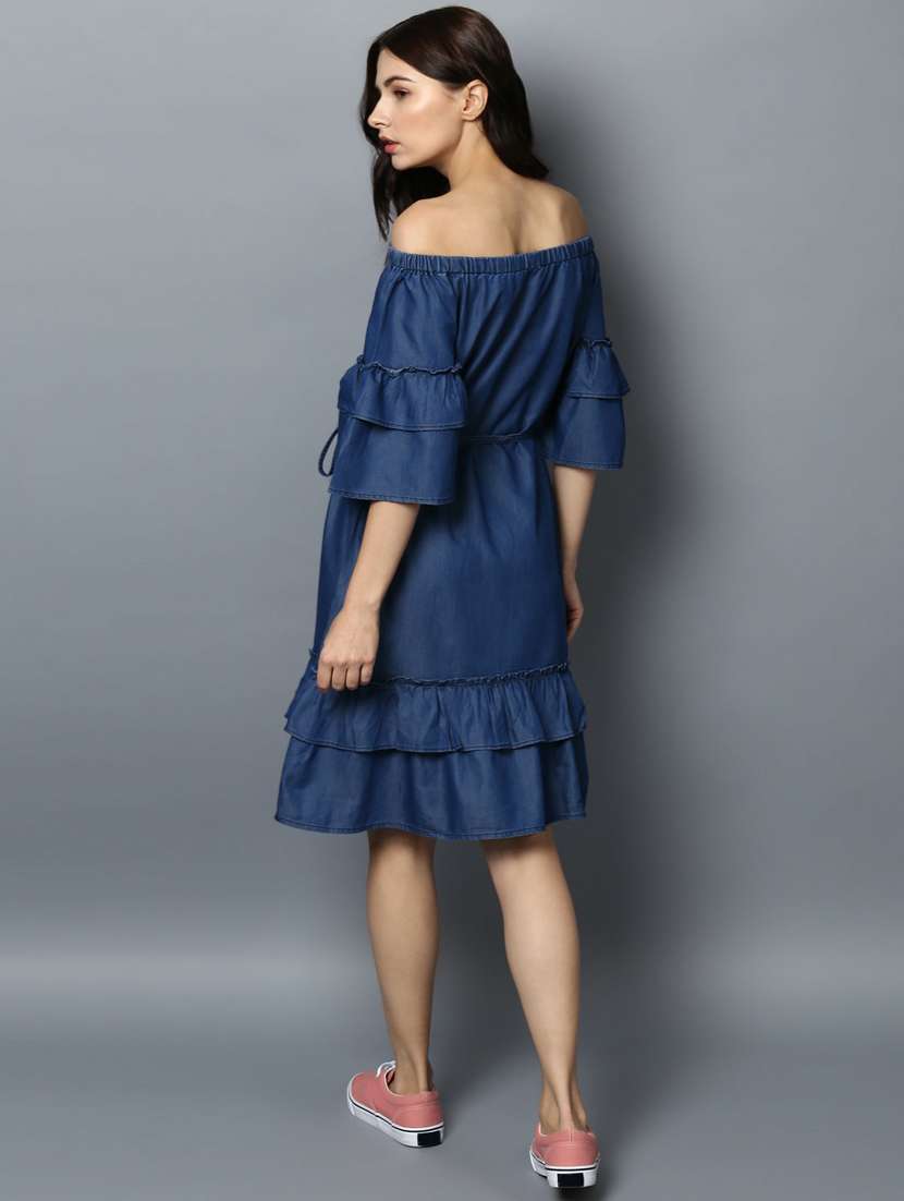 blue denim fit & flare dress - 19371408 -  Standard Image - 3