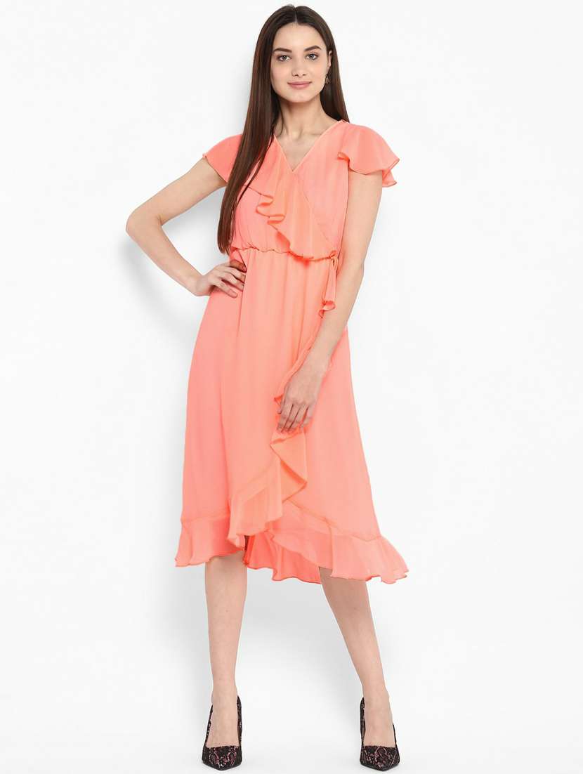 women's ruffle solid dress - 19371425 -  Zoom Image - 0