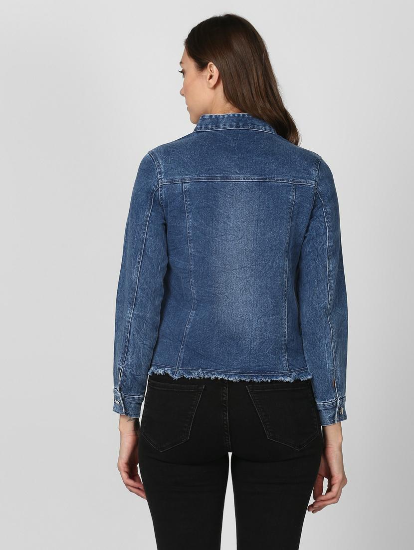 blue washed zipper denim jacket - 19371516 - Standard Image - 3