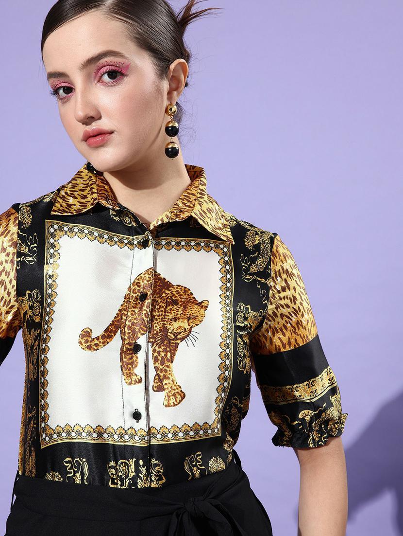 women black printed short sleeve shirt - 19371530 - Standard Image - 3