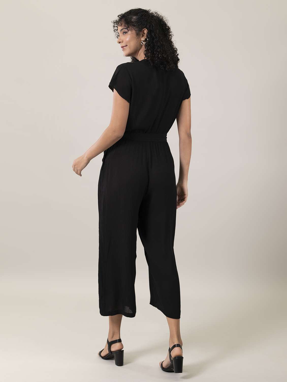 women black solid full leg jumpsuit - 19371543 -  Standard Image - 3
