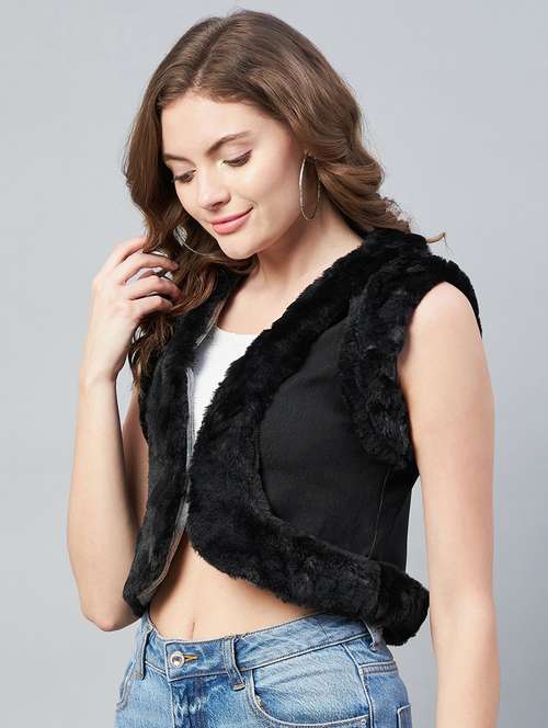 black solid sleeveless crop shrug - 19371618 -  Standard Image - 0