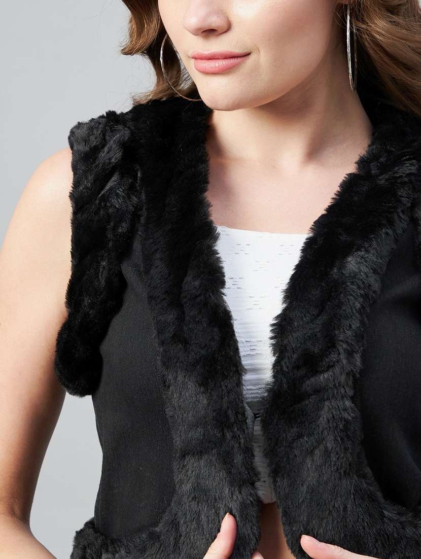 black solid sleeveless crop shrug - 19371618 -  Standard Image - 3