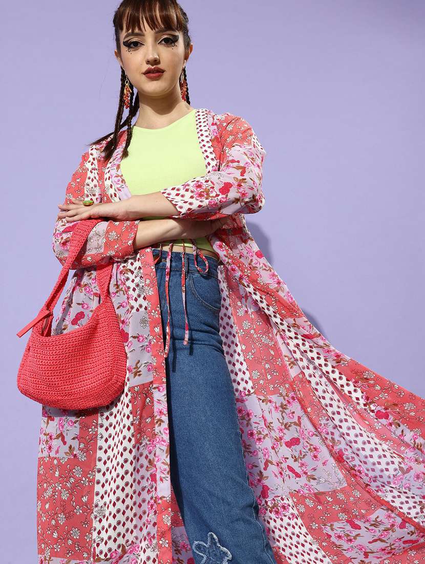 pink & coral floral print  long shrug - 19371621 -  Standard Image - 3