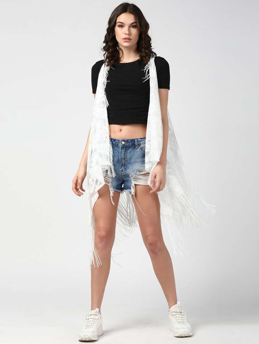 White Sleeveless Sleeveless Shrugs For Women SHOWOFFFF Edition