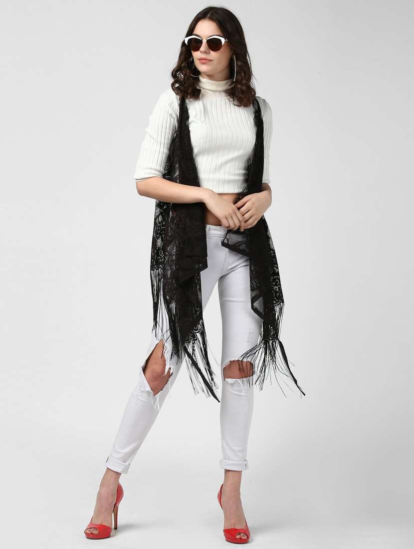 Limeroad Branded Shrugs Buy Online Black Asymmetric Lace