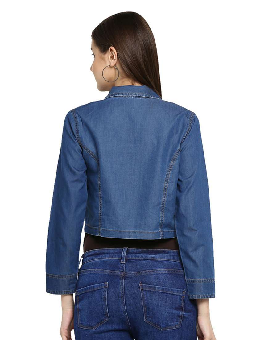 blue solid long sleeves denim crop shrug - 19371643 -  Standard Image - 3