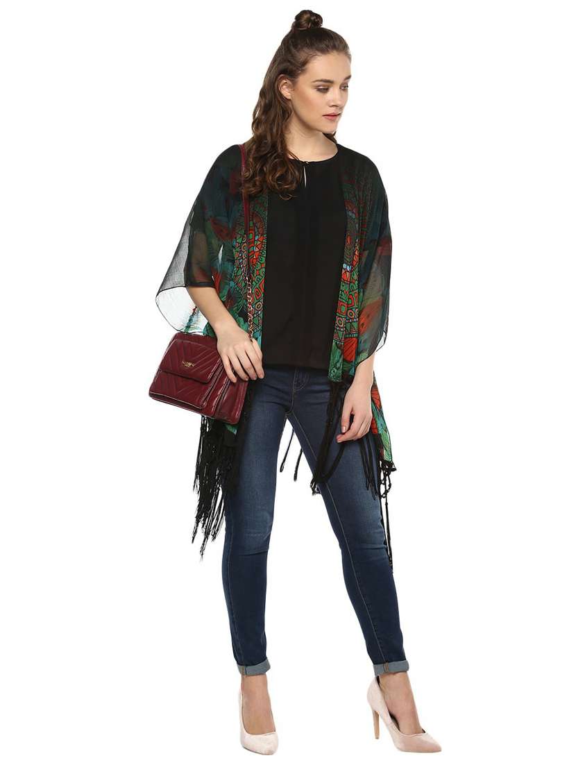 black asymmetric printed kimono sleeves shrug - 19371648 - Zoom Image - 0