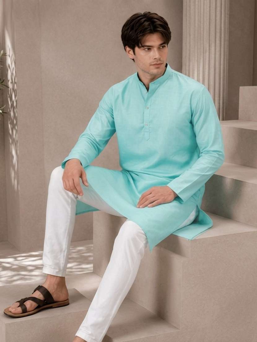 men mandarin neck solid kurta pyjama set  - 19382620 -  Standard Image - 5