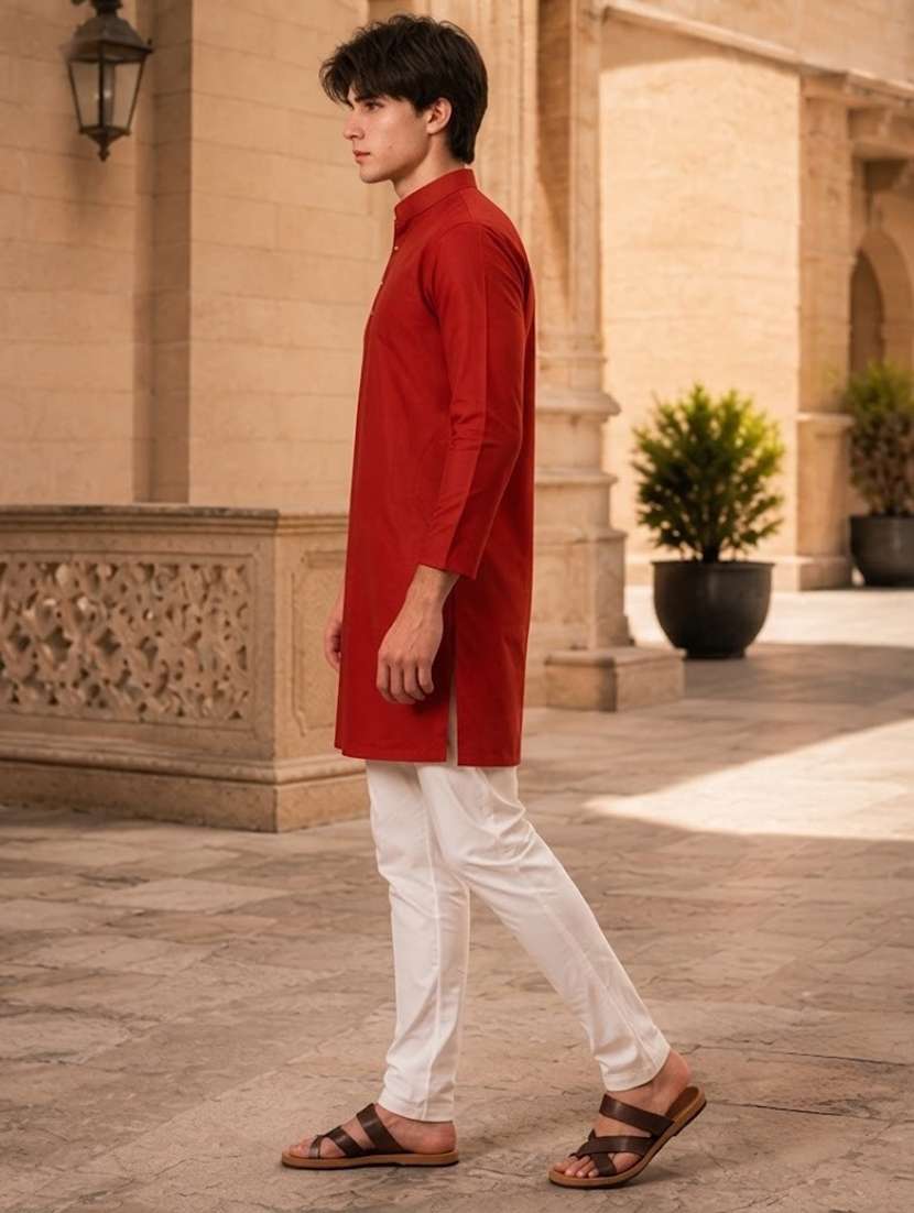 men mandarin neck solid kurta pyjama set  - 19382623 -  Standard Image - 3