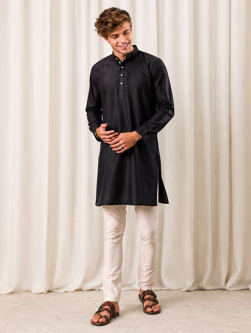 men mandarin neck solid kurta pyjama set 