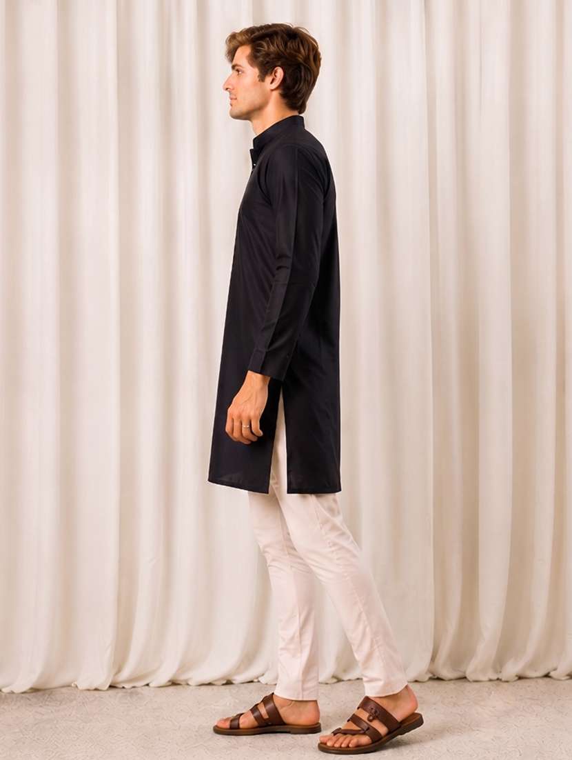 men mandarin neck solid kurta pyjama set  - 19382625 -  Standard Image - 3