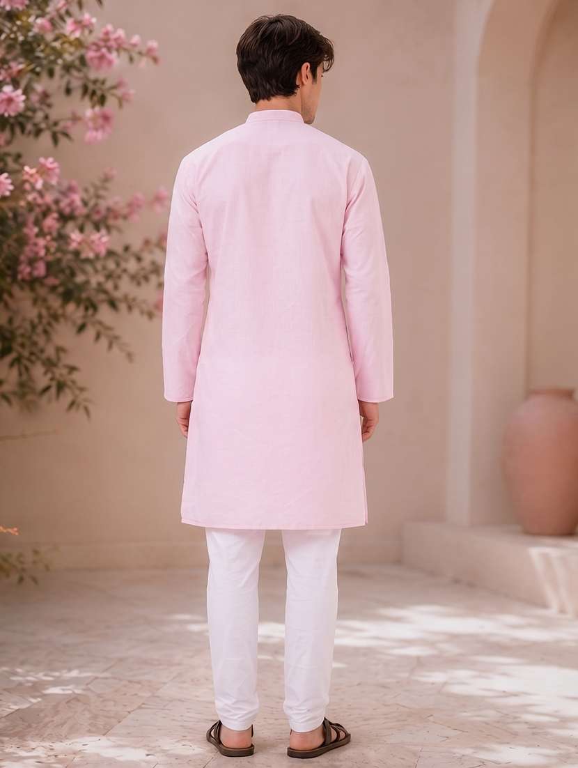 men mandarin neck solid kurta pyjama set  - 19382628 -  Standard Image - 3