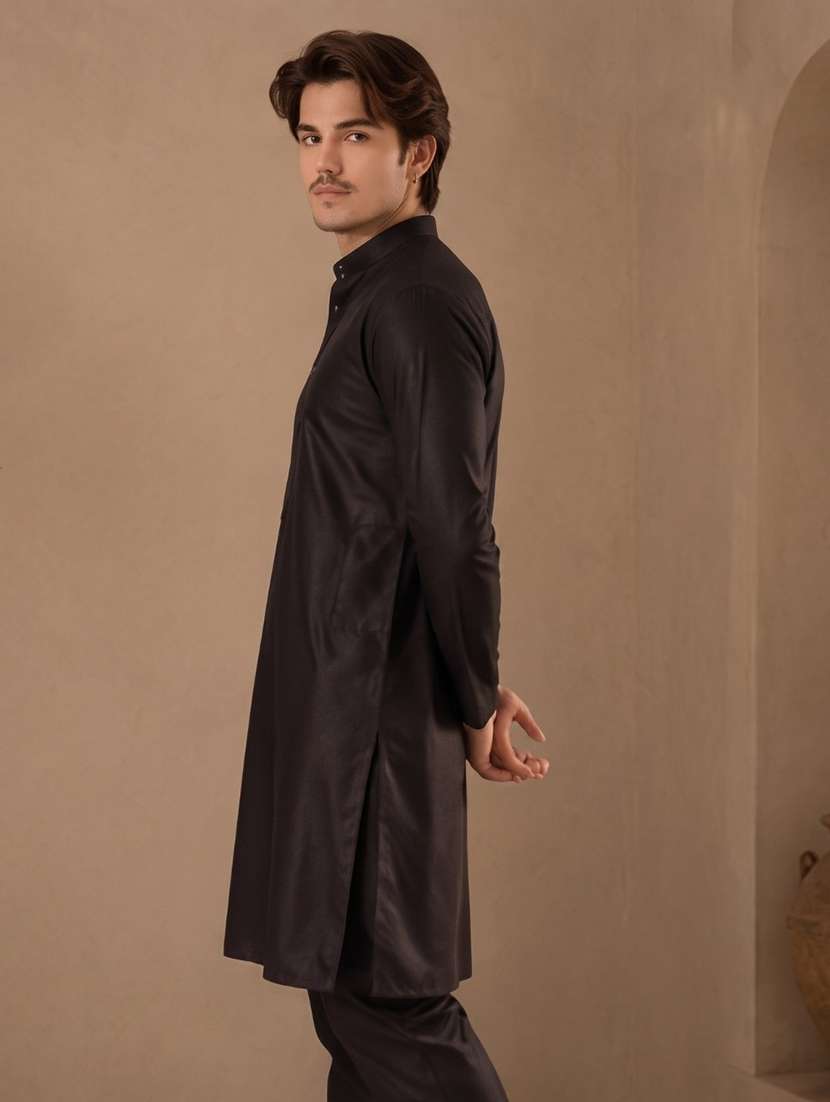 men mandarin neck solid kurta pyjama set  - 19382633 -  Standard Image - 3