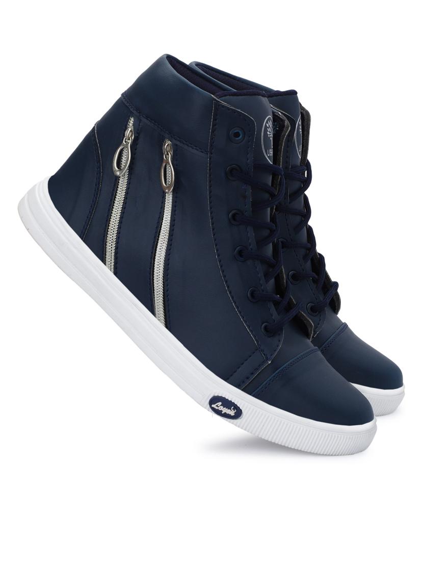 men solid high neck lace up sneakers with zipper details - 19382907 - Standard Image - 3